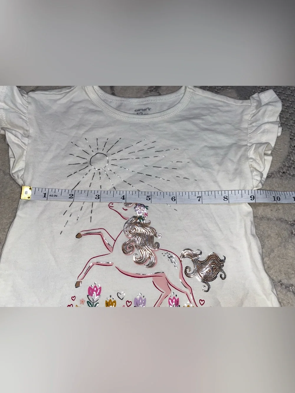 Carter's Baby Girl White Tee with Ruffle Sleeves 12 Month